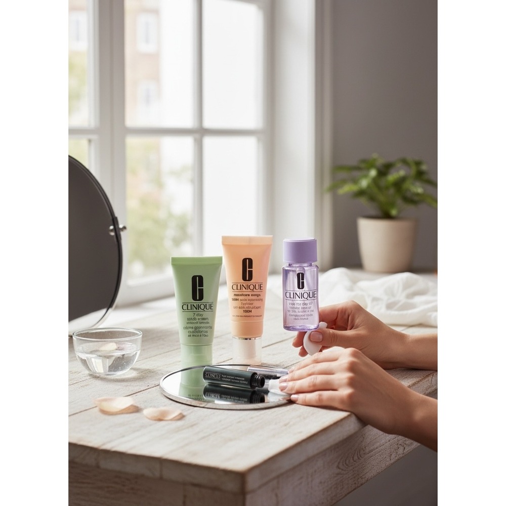 Clinique Discover Clinique 4pc Set Moisture Surge Scrub Mascara Makeup Remover